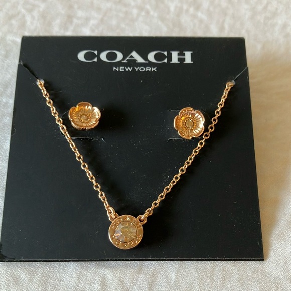 Coach: Rose Gold Jewelry Set- Necklace & Earrings - Picture 1 of 12
